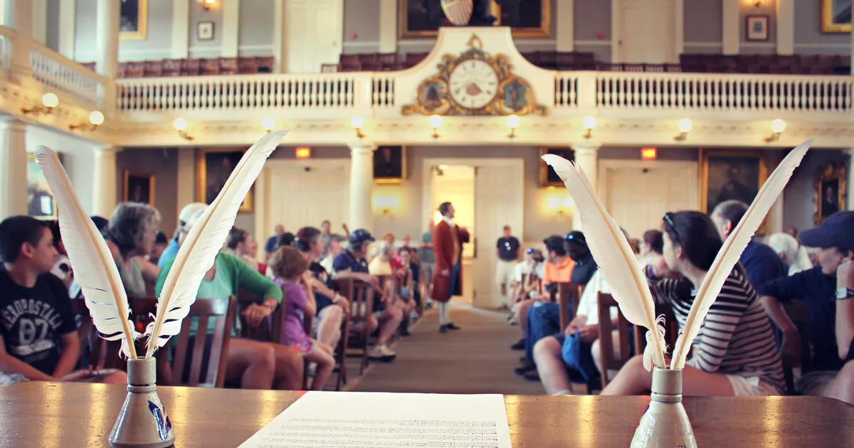 View of the Colonial Town Meeting program from the desk