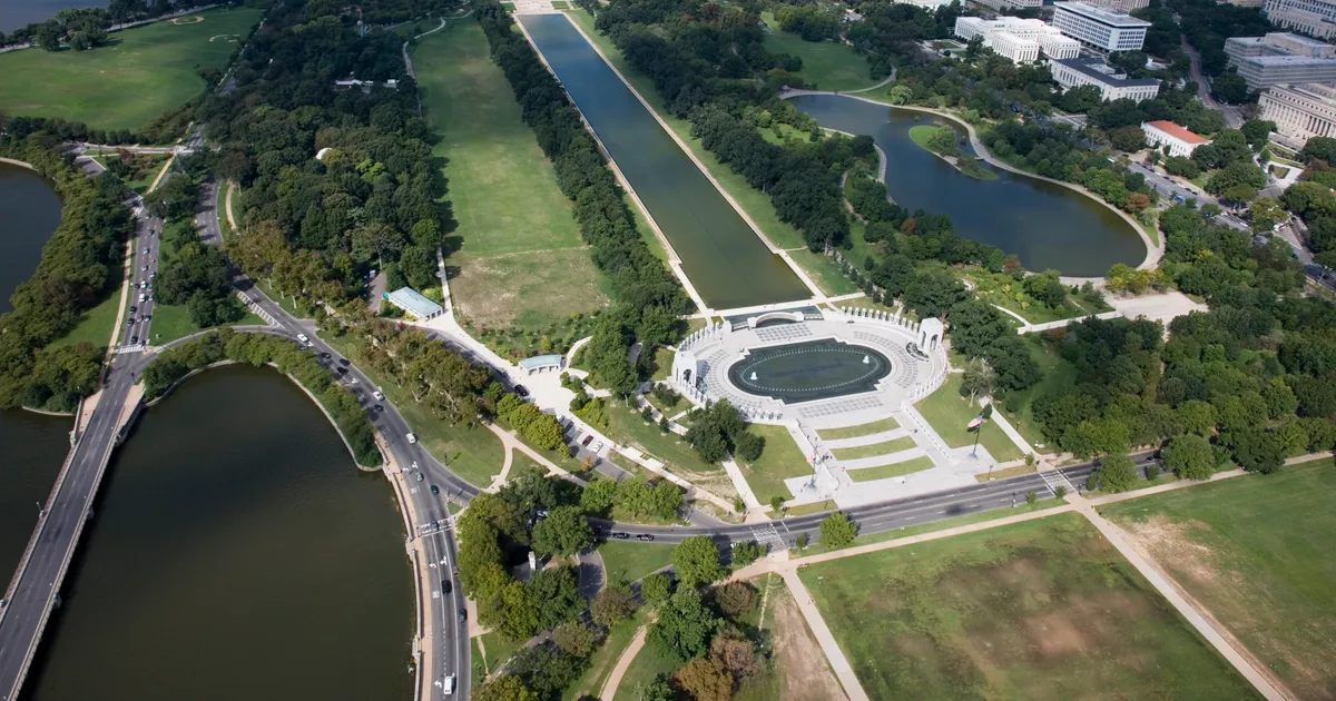 Aerial of the west side of National Mall and Memorial Parks